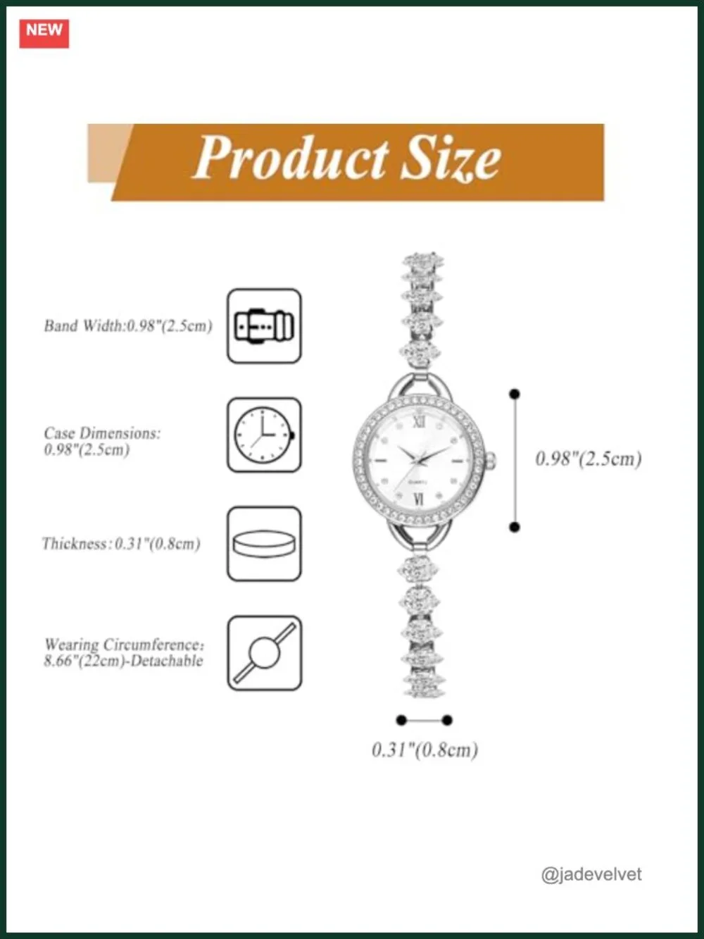 Women's Slim Strap Rhinestone Analog Quartz Bracelet Watch